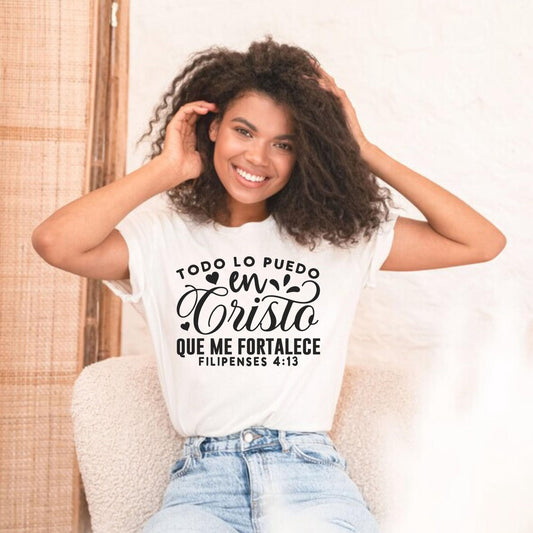 Christian Spanish T-Shirt, Spanish Religious Tee, Bible Verses in Español, Latino Christian gift, Spanish Faith Apparel, Phillipians 4:13
