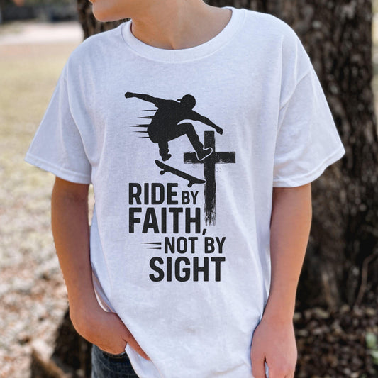 Skateboarding Faith Tee - Youth Short Sleeve T-shirt, Cool Graphic Tee for Kids, Skatewear for Teens, Perfect Gift for Young Skaters