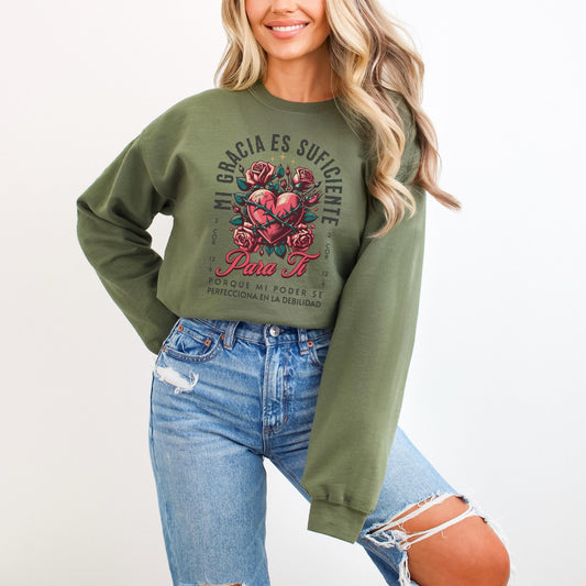 Spanish Christian Sweatshirt, My grace is sufficient gift, Mexican mom Gift, Spanish Language Top, Church apparel, gift for christian mom