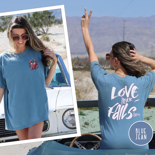 Love never Fails Comfort Colors® Christian Shirt, Jesus lover gift, Boho Christian Shirt, Religious top, Trendy Christian Oversized T-Shirt