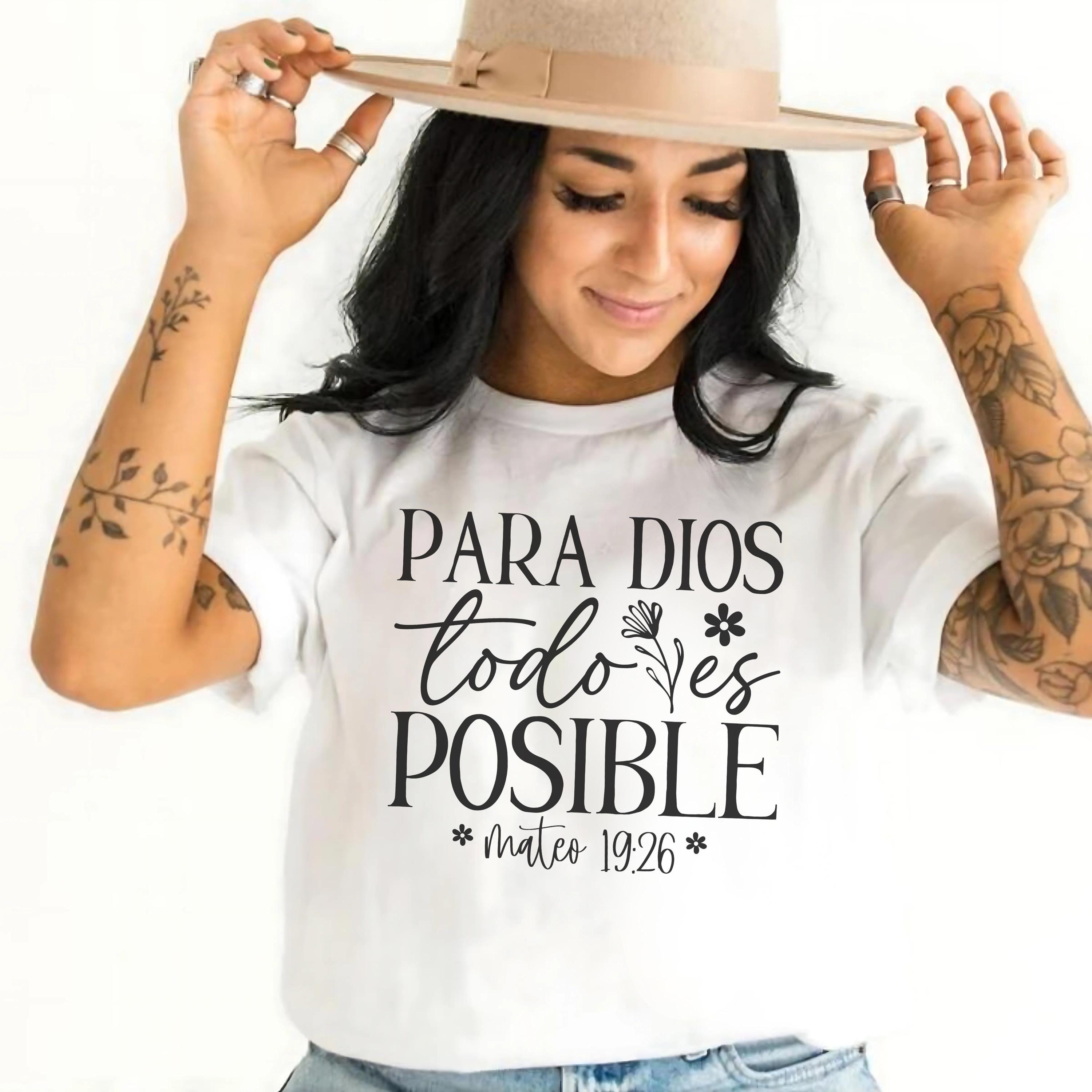 Spanish Christian T-Shirt, Para Dios todo es posible, Spanish Graphic Tee, Spanish religious gifts, imagenes cristianos para mujeres