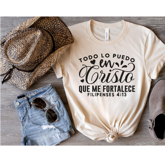 Christian Spanish T-Shirt, Spanish Religious Tee, Bible Verses in Español, Latino Christian gift, Spanish Faith Apparel, Phillipians 4:13
