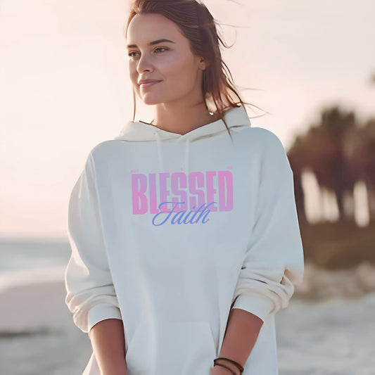 Blessed Faith Hoodie, Christian Fleece Sweatshirt, Christian Gift for Women, Trendy Christian Clothing, Cozy Religious Winter Wear
