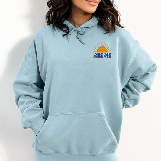Psalm 84:11 Scripture Three-Panel Fleece Hoodie, Christian Inspirational Sweatshirt, Bible Verse Hoodie, Trendy Christian Apparel