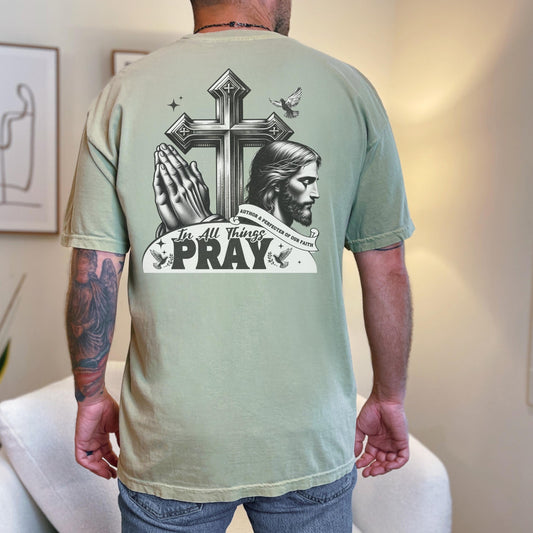 Christian Comfort Colors Mens T-shirt, Prayer Tee, Men's Religious Apparel, Church Apparel, Gift for Pastor, Gift for worship leader