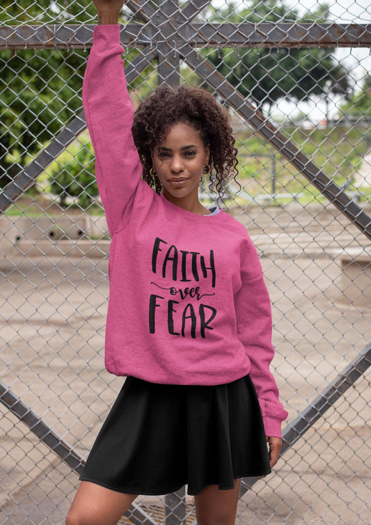 Faith Over Fear Sweatshirt – Christian Women’s Gildan 18000 Crewneck – Bible Verse Sweater – Christian mom Gift – Faith Based Apparel