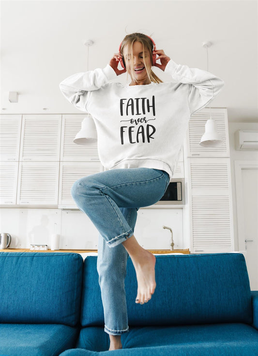 Faith Over Fear Sweatshirt – Christian Women’s Gildan 18000 Crewneck – Bible Verse Sweater – Christian mom Gift – Faith Based Apparel