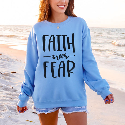 Faith Over Fear Sweatshirt – Christian Women’s Gildan 18000 Crewneck – Bible Verse Sweater – Christian mom Gift – Faith Based Apparel