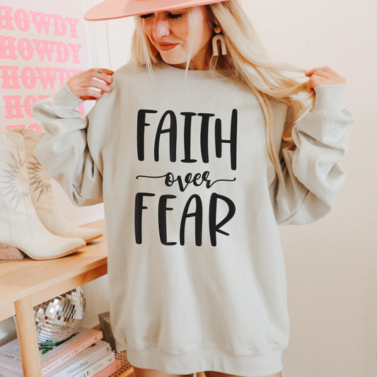 Faith Over Fear Sweatshirt – Christian Women’s Gildan 18000 Crewneck – Bible Verse Sweater – Christian mom Gift – Faith Based Apparel