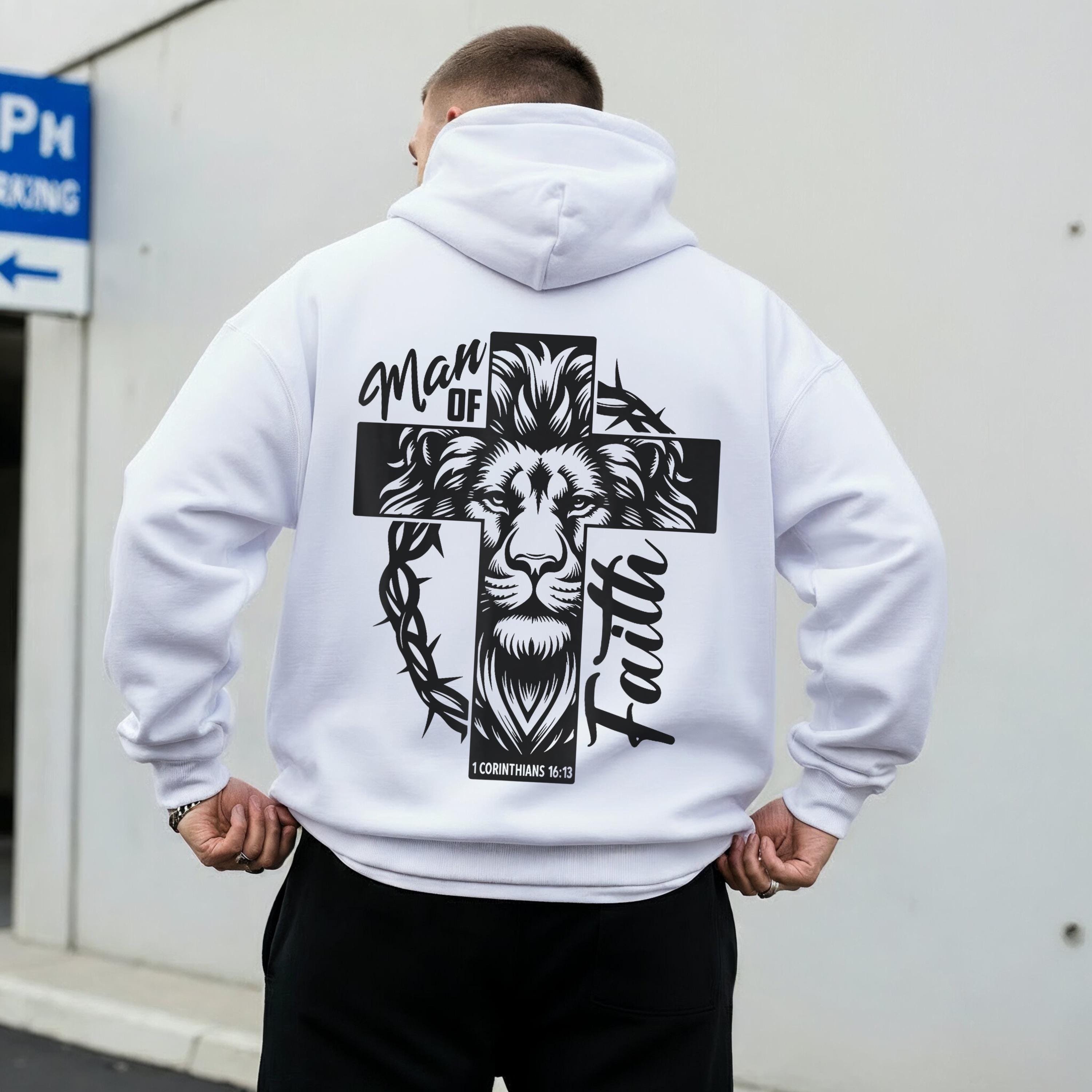 Man of Faith Hoodie – Christian Men’s Hoodie with Cross – Christian Graphic Sweatshirt – Faith Based Apparel Gift for Him, Jesus Hoodie