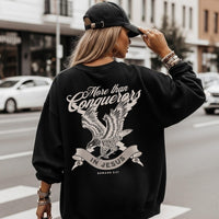 More Than Conquerors Sweatshirt – Christian Women’s Faith Sweatshirt – Women's Bible Verse Crewneck – Faith Based Apparel - Church Sweater