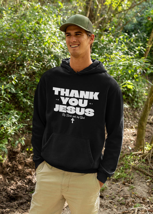 Thank You Jesus Hoodie, Men's Religious Apparel, Christian Fleece Sweater, Everyday Church Wear, Athletic Christian Gear
