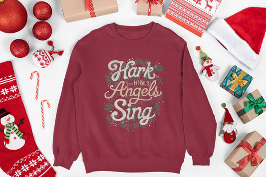 Christian Christmas Sweatshirt – Hark the Herald Angels Sing Crewneck – Religious Holiday Sweater – Faith Based Gift for Him Her