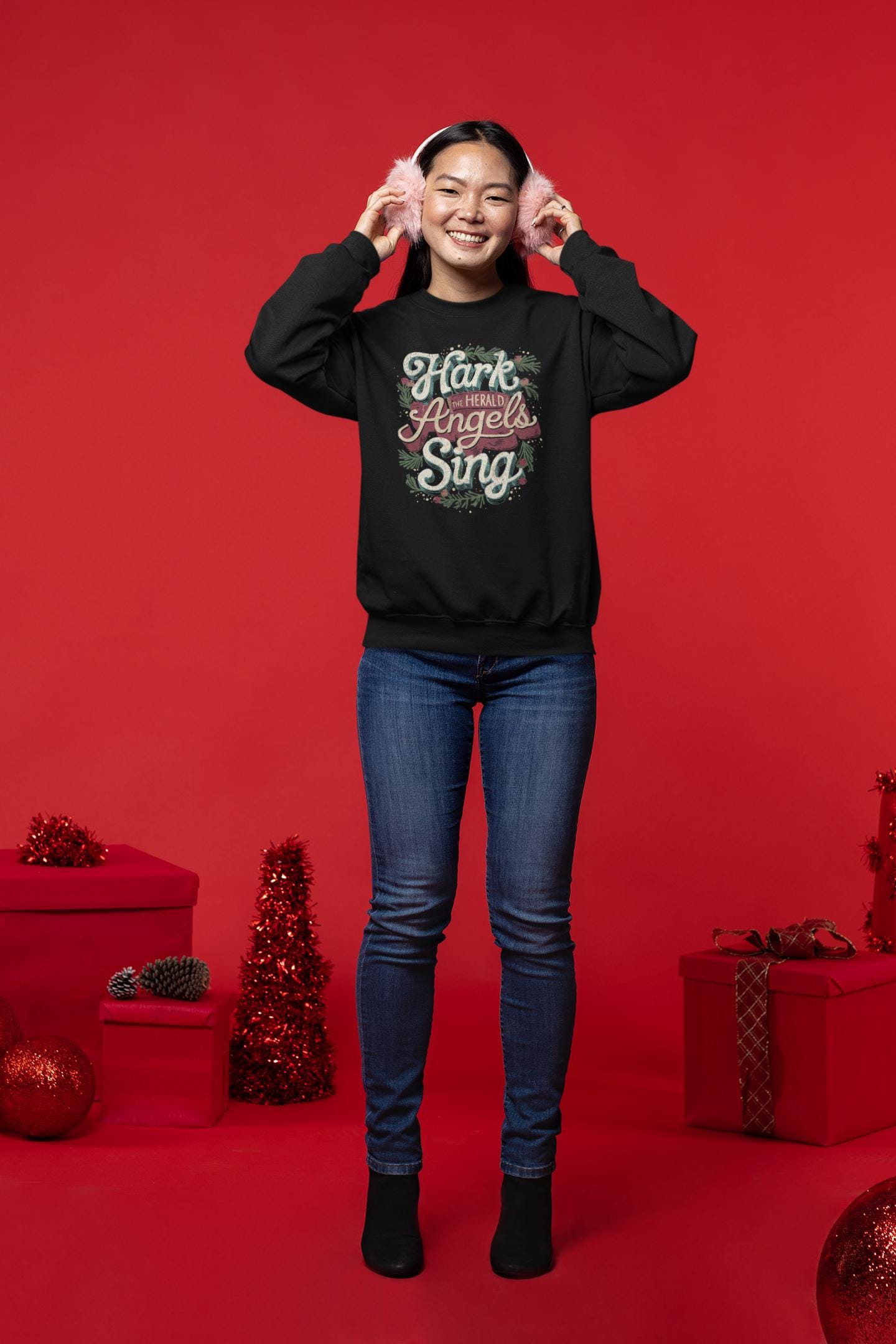 Christian Christmas Sweatshirt – Hark the Herald Angels Sing Crewneck – Religious Holiday Sweater – Faith Based Gift for Him Her