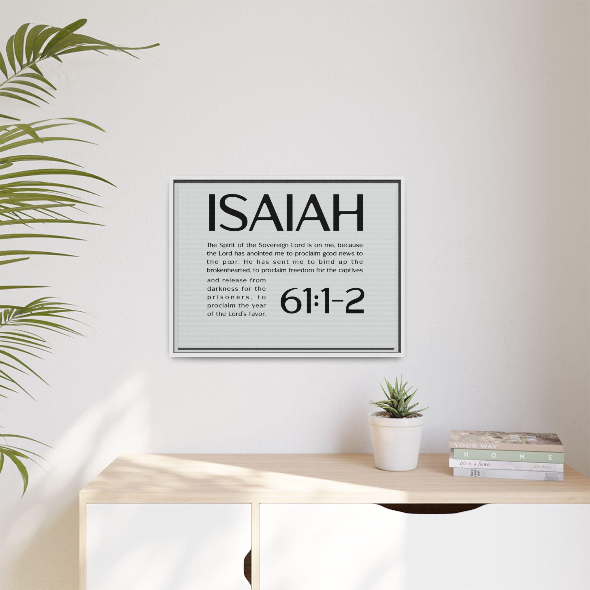 Inspirational Wall Art, Framed Canvas with Isaiah 61:1-2 Scripture, Modern Home Decor, Motivational Gift, Faith-Based Art