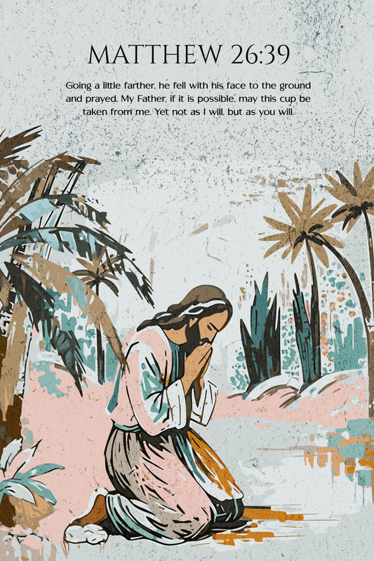 Christian Canvas Wall Art – Jesus Praying in the Garden of Gethsemane – Bible Verse Matthew 26:39 – Inspirational Faith Gift