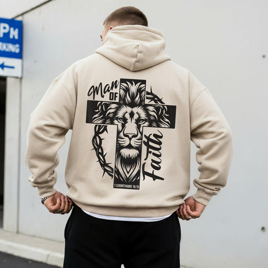 Man of Faith Hoodie – Christian Men’s Hoodie with Cross – Christian Graphic Sweatshirt – Faith Based Apparel Gift for Him, Jesus Hoodie