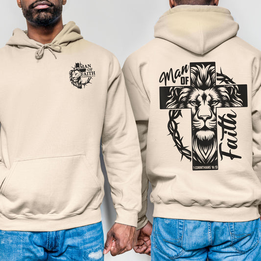 Man of Faith Hoodie – Christian Men’s Hoodie with Cross – Christian Graphic Sweatshirt – Faith Based Apparel Gift for Him, Jesus Hoodie