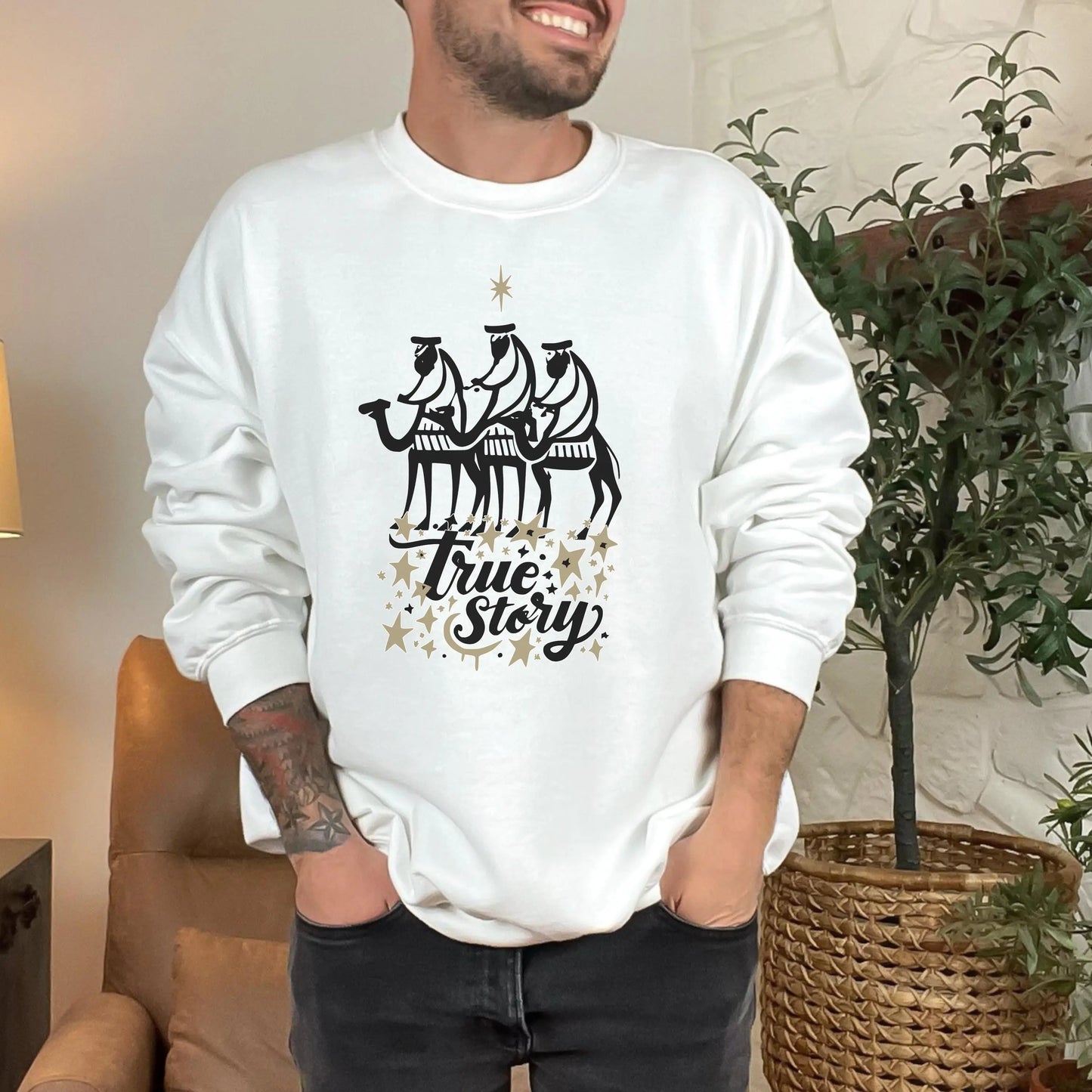 True Story Holiday Sweatshirt, True Story Men’s Christmas Sweatshirt, Christian Holiday Crewneck, Jesus Nativity Design, Faith Based Apparel