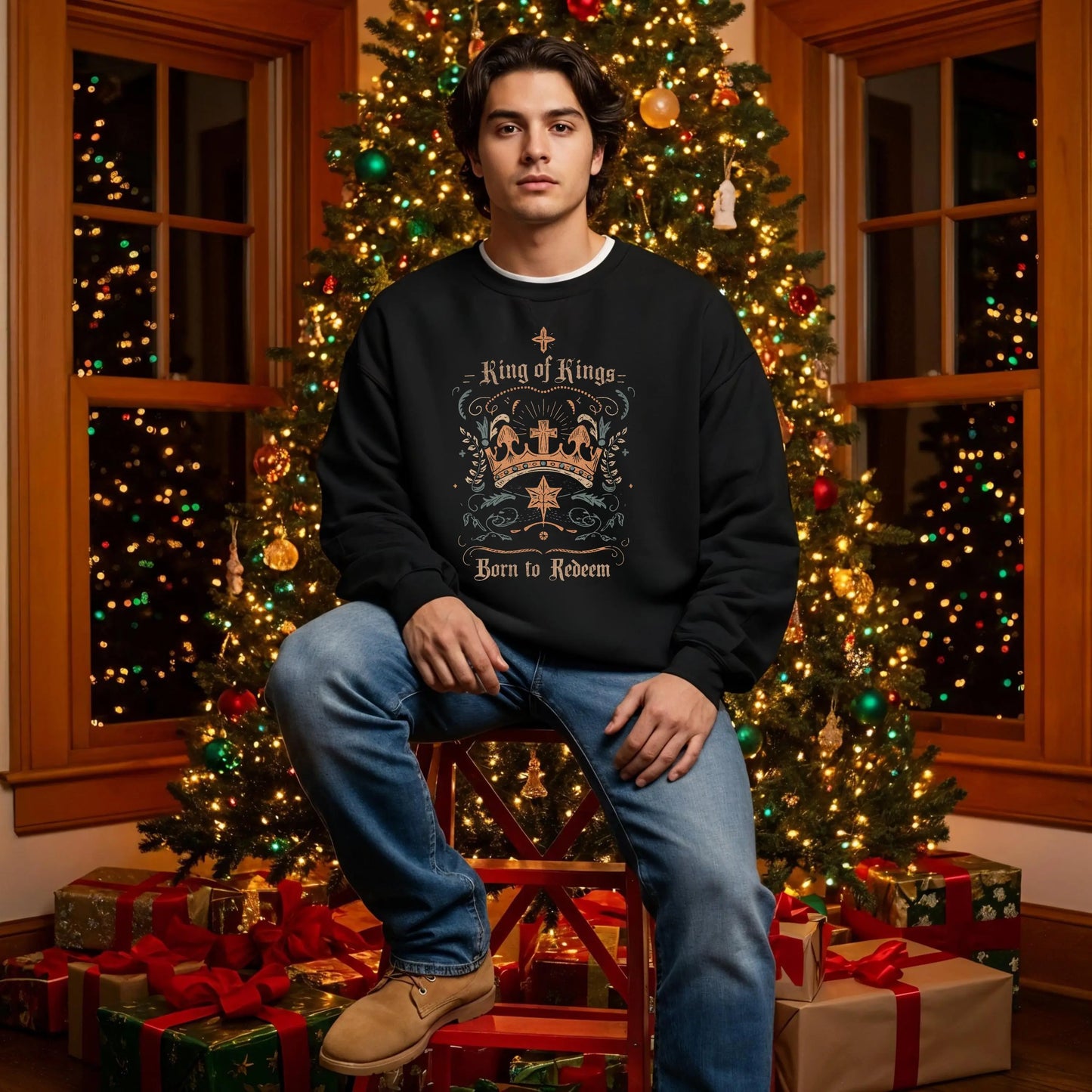 King of Kings Christmas Sweatshirt for Men Christian Crewneck, Trendy Christmas Sweater, Jesus Lover Gift, Worship Leader Gift for Pastor