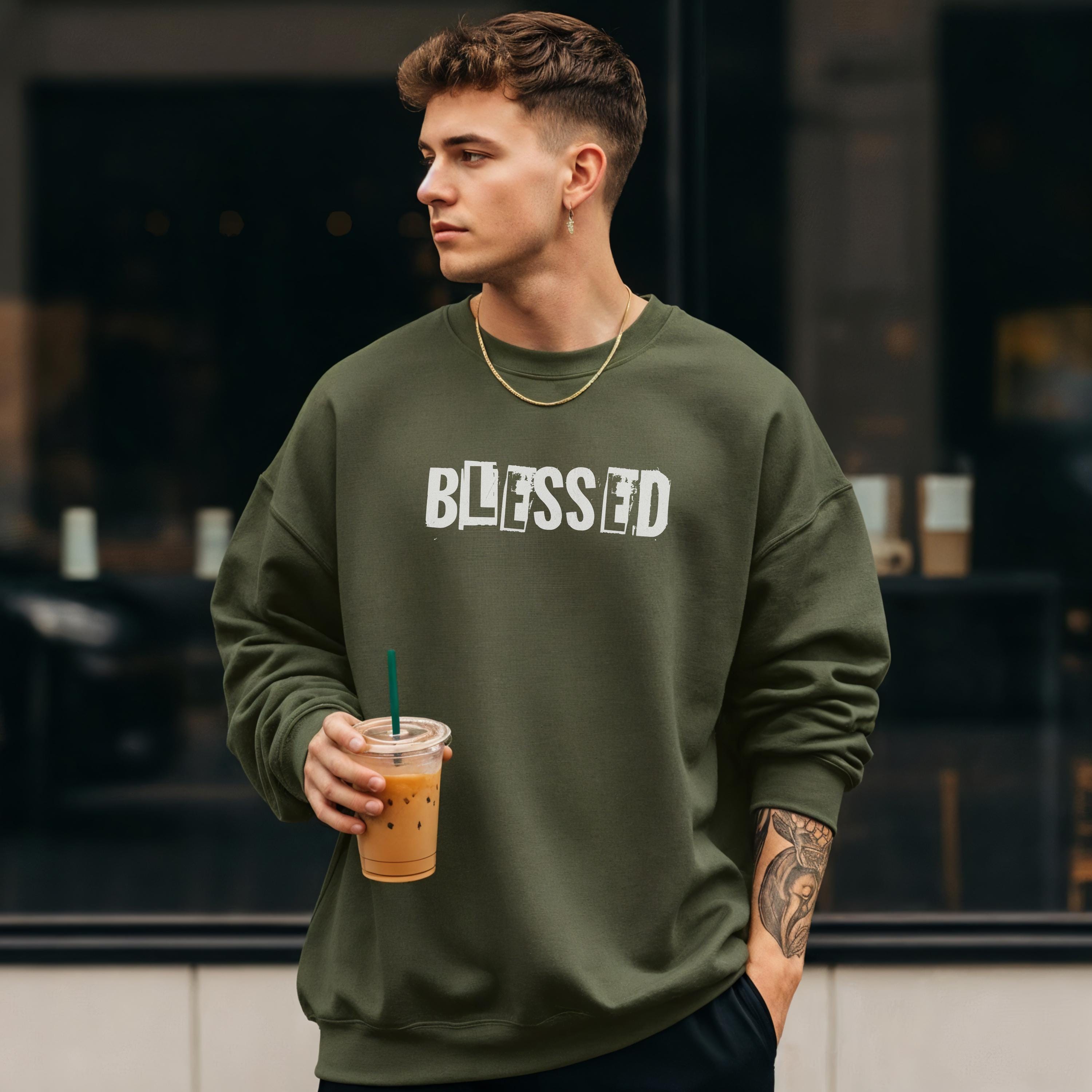 Blessed Crewneck Sweatshirt for Men | Christian Crewneck | Faith-Based Gift for Men | Inspirational Gift | Trendy Religious Apparel