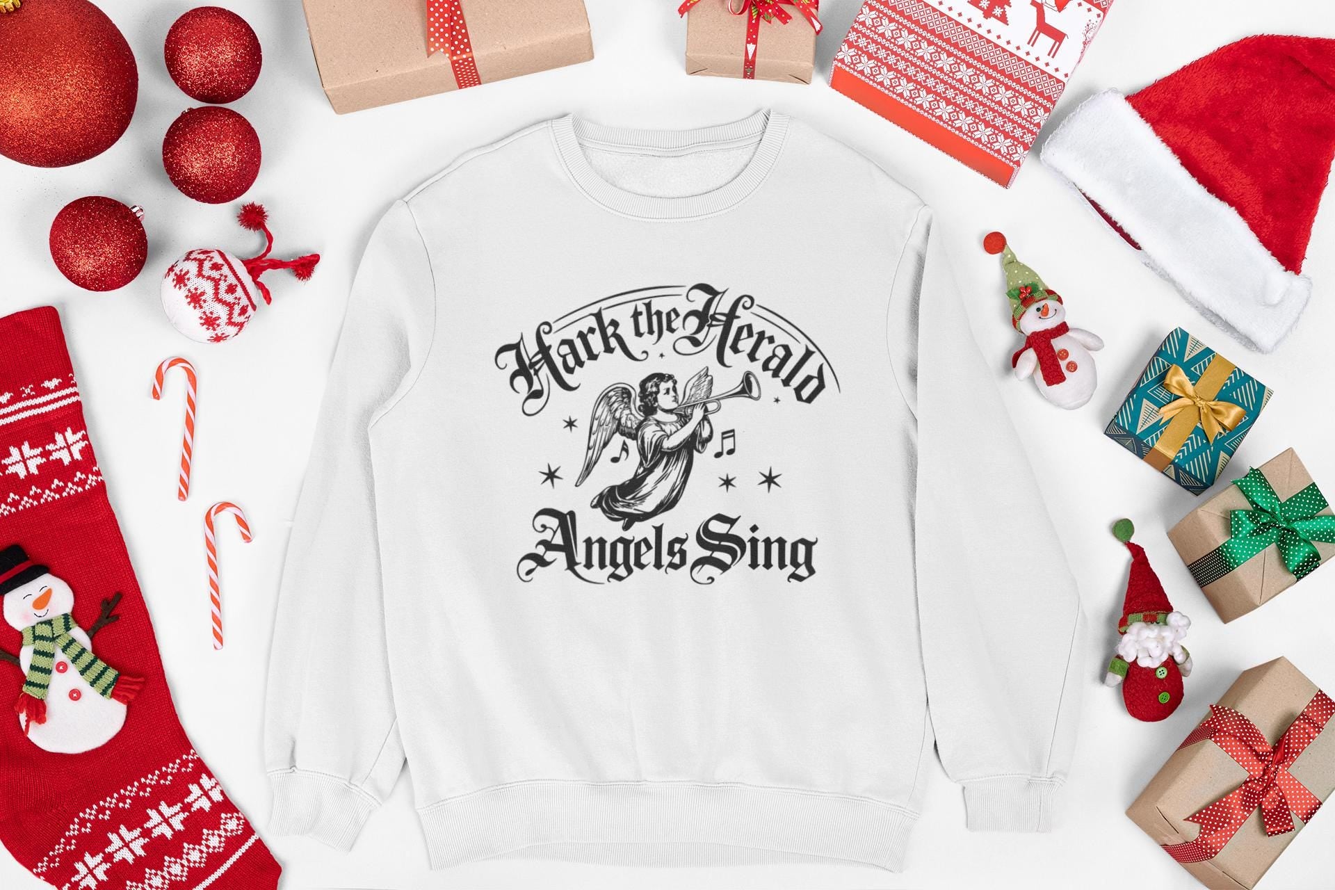 Hark the Herald Angels Sing Sweatshirt – Christian Christmas Crewneck – Faith Based Holiday Sweater – Christmas themed Apparel for Men Women