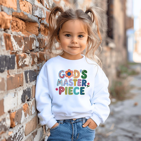 God’s Masterpiece Children’s Sweatshirt – Christian Kids Crewneck – Children's Faith Based Apparel - Kids church tee