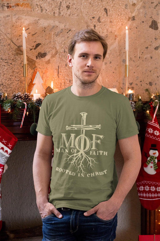 Man of Faith T-Shirt, Rooted in Christ Faith tee, Christian Comfort Colors Men’s Tee, Faith Apparel, Gift for Christian Man, Bible Verse tee