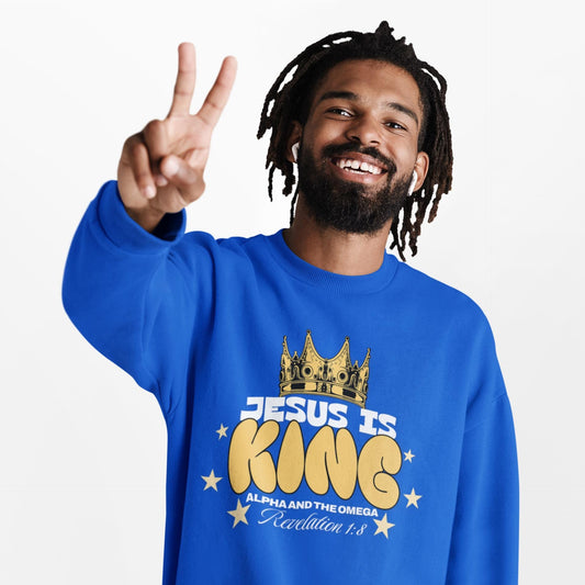 Men’s “Jesus Is King” Sweatshirt – Faith Based Apparel – Men's Christian Crewneck – Faith Inspired Clothing – Faith Gift for Him