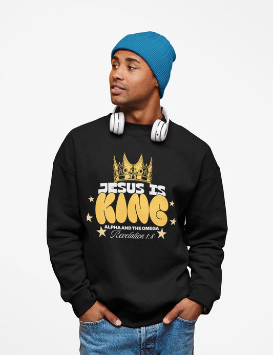 Men’s “Jesus Is King” Sweatshirt – Faith Based Apparel – Men's Christian Crewneck – Faith Inspired Clothing – Faith Gift for Him