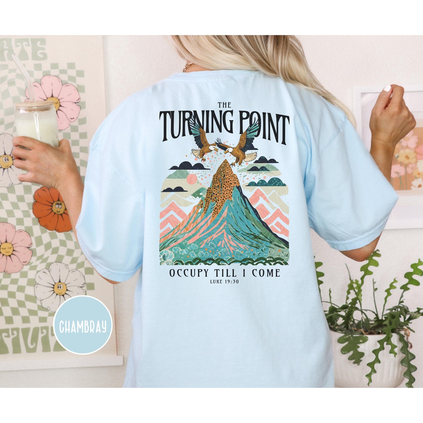 Women’s Christian Comfort Colors Tee – “Turning Point” Luke 19 – Faith Based Shirt - Bible Verse Gift - Trendy Christian Apparel