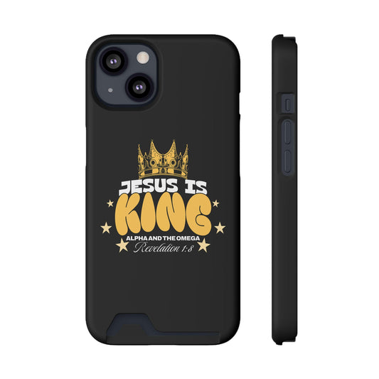 Jesus Is King phone case with card holder - Christian Cell Phone Case - Christian Gift For Dad