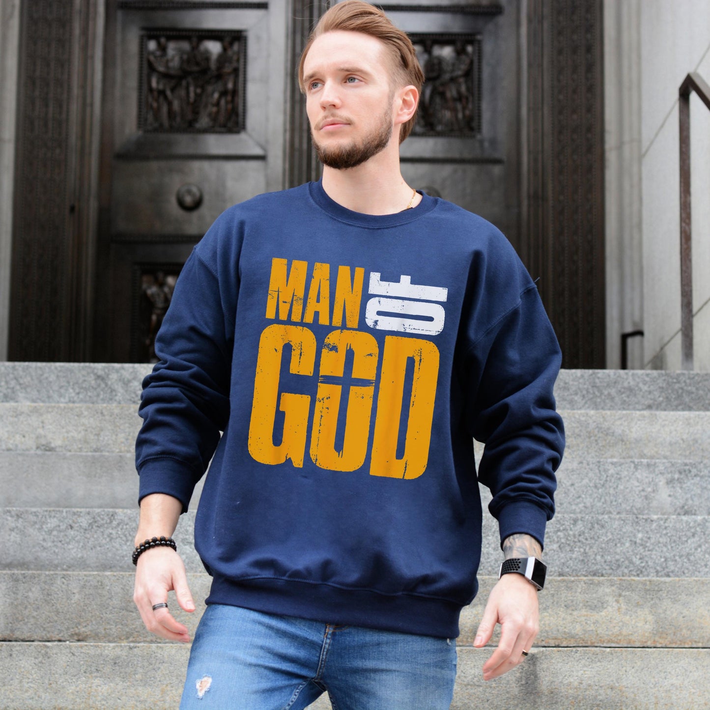 Man of God Crewneck Sweatshirt – Men's Christian Faith Apparel – Christian Graphic Sweatshirt – Christian Gift for Him – Jesus Sweatshirt