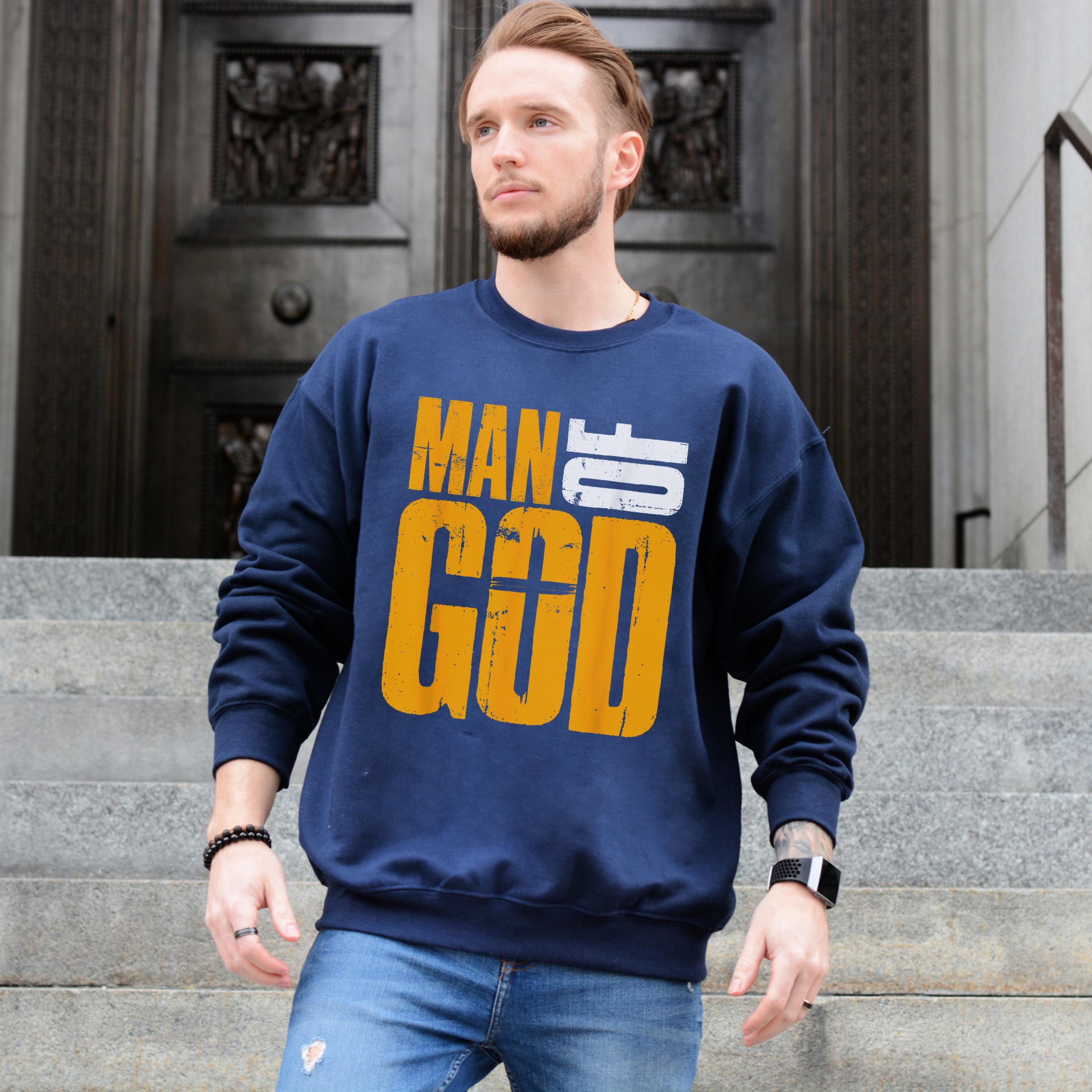 Man of God Crewneck Sweatshirt – Men's Christian Faith Apparel – Christian Graphic Sweatshirt – Christian Gift for Him – Jesus Sweatshirt
