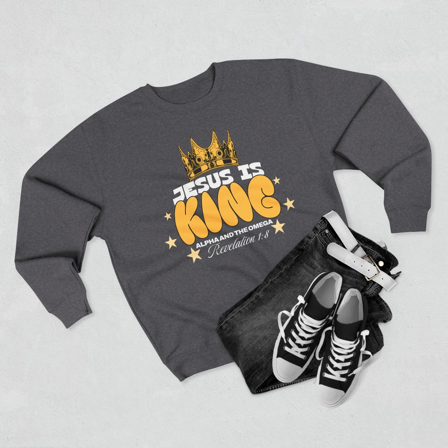 Men’s “Jesus Is King” Sweatshirt – Faith Based Apparel – Men's Christian Crewneck – Faith Inspired Clothing – Faith Gift for Him