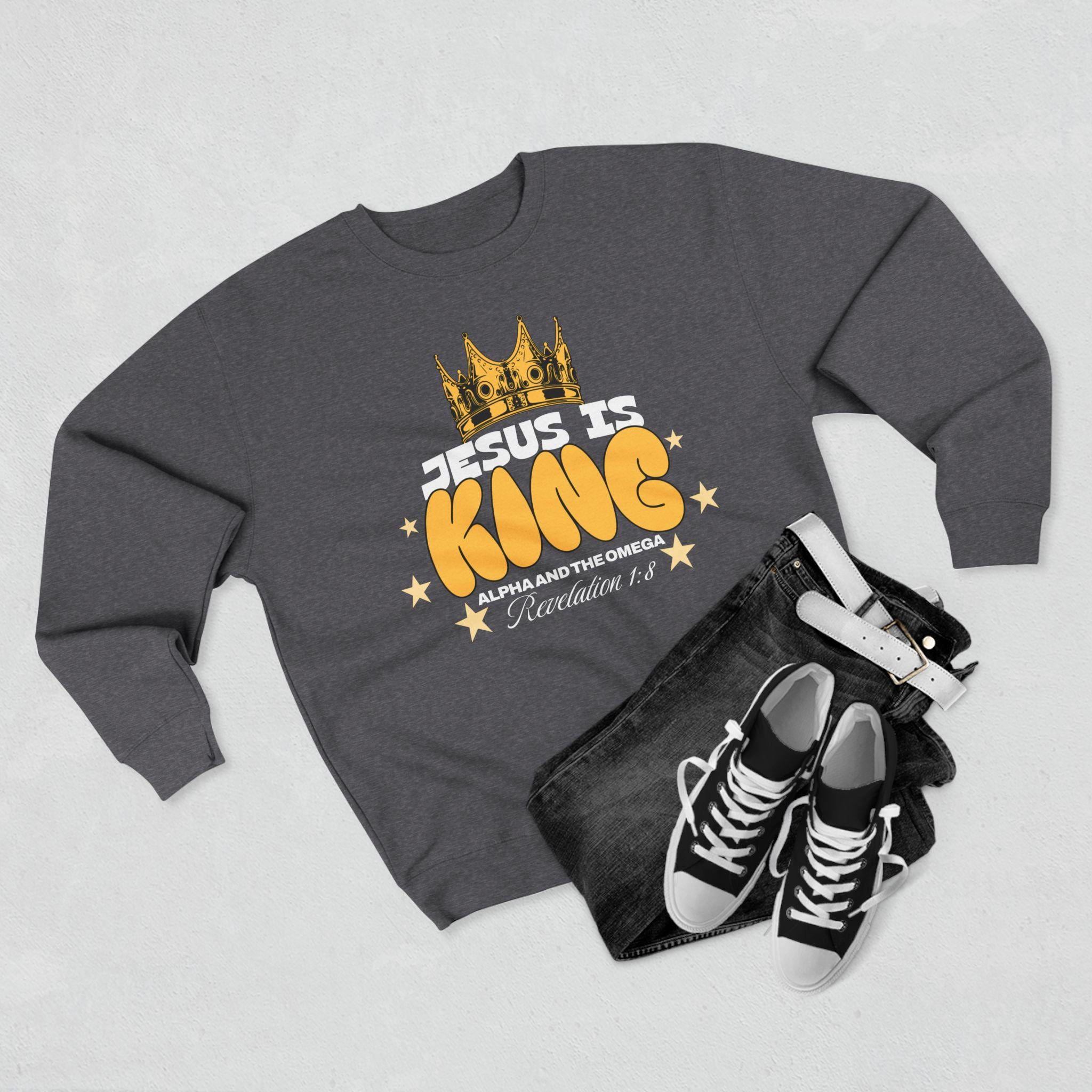 Men’s “Jesus Is King” Sweatshirt – Faith Based Apparel – Men's Christian Crewneck – Faith Inspired Clothing – Faith Gift for Him
