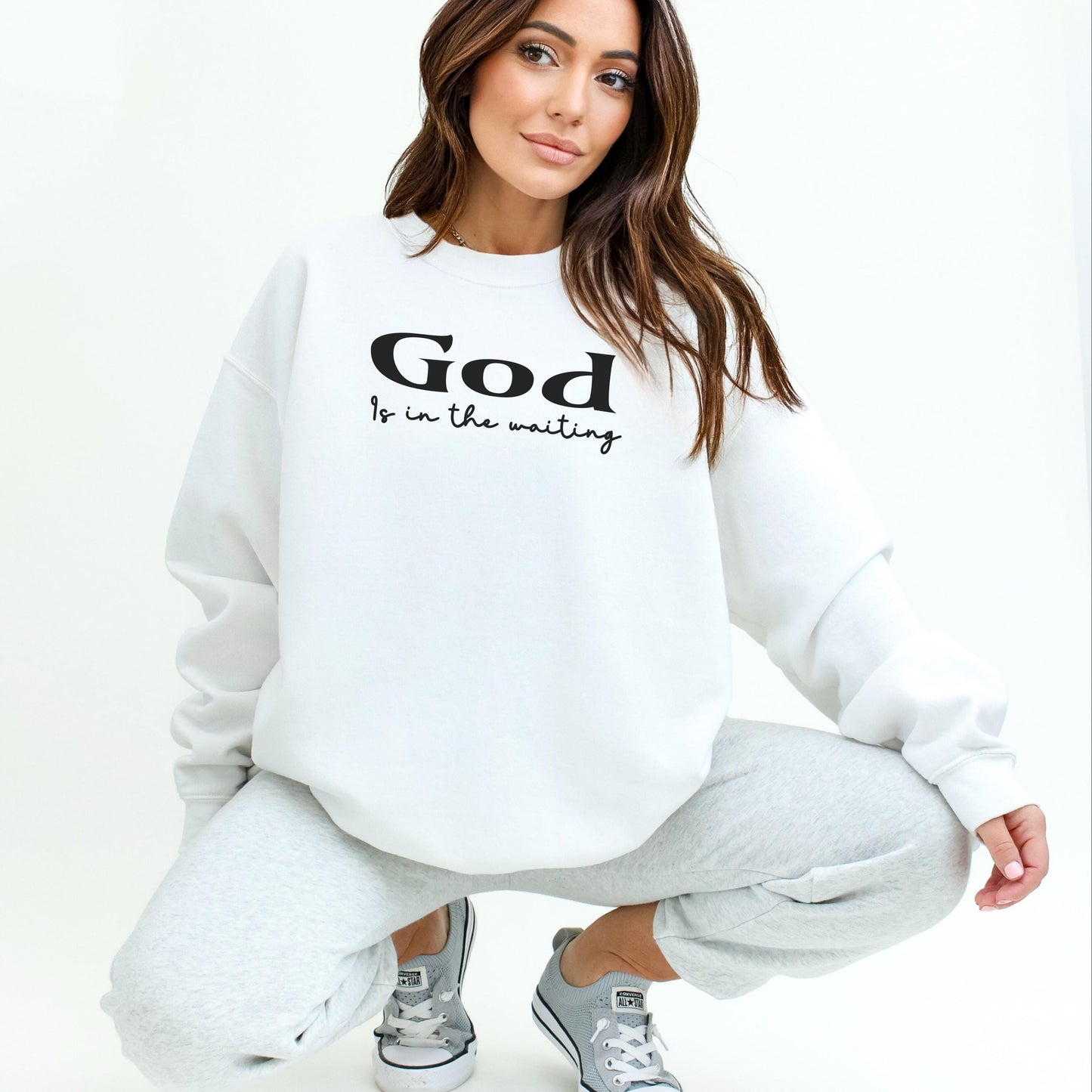 God Is in the Waiting Sweatshirt | Faith Scripture Apparel | Christian Gift For Friend | Trendy Christian Clothing