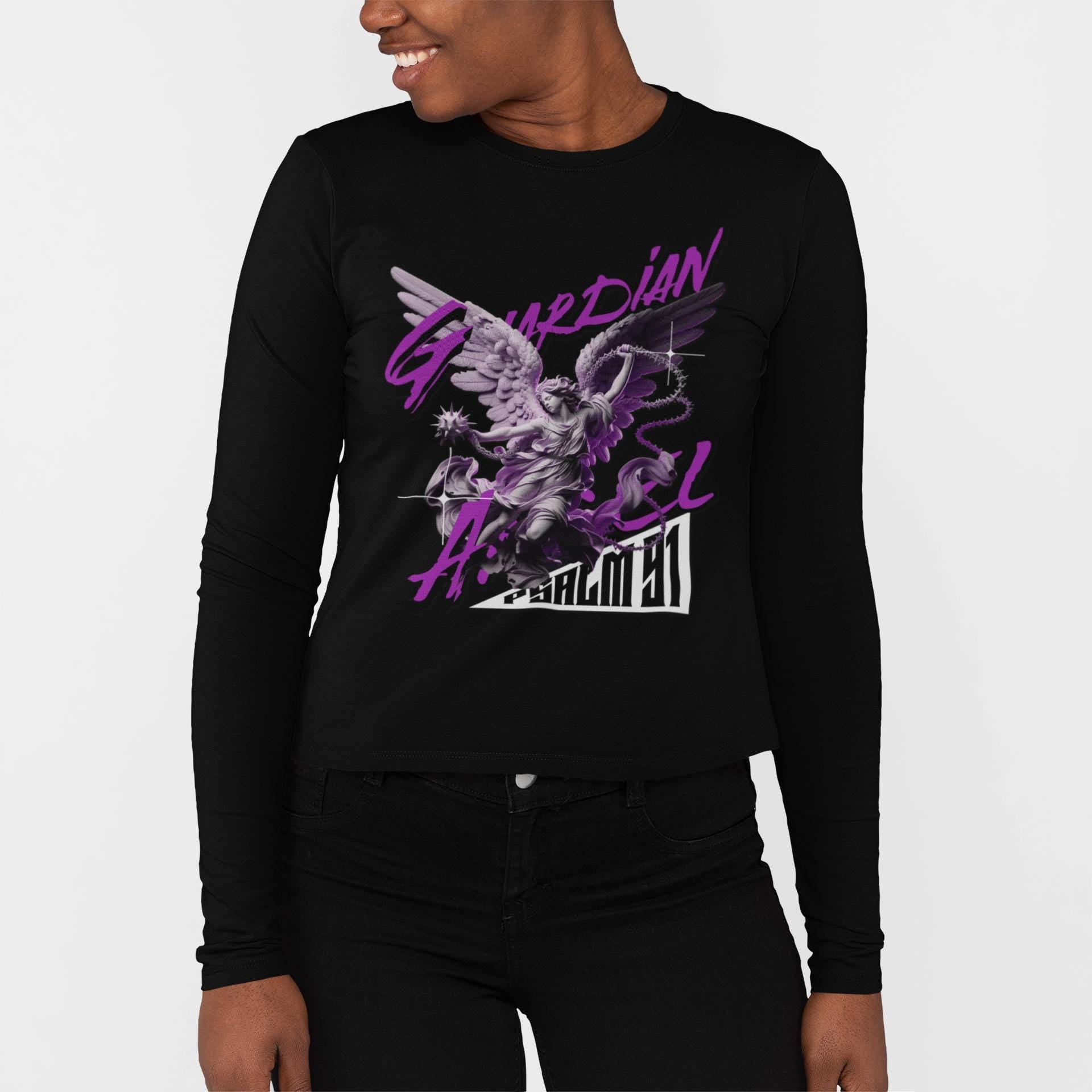 Guardian Angel Long Sleeve Tee | Christian Crewneck | Trendy Religious Apparel | Romans116
