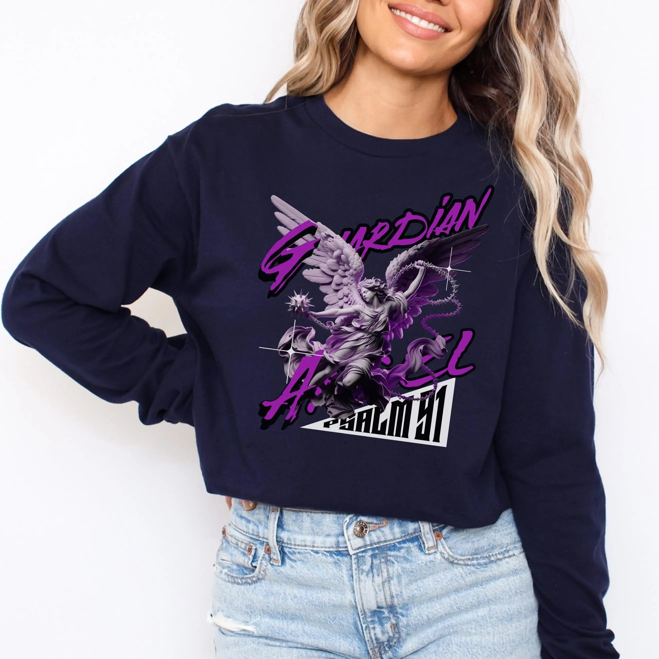 Guardian Angel Long Sleeve Tee | Christian Crewneck | Trendy Religious Apparel | Romans116