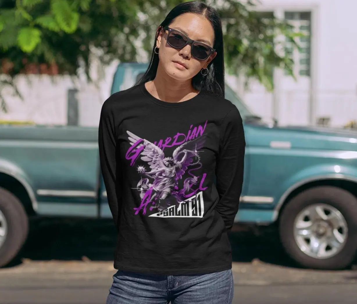 Guardian Angel Long Sleeve Tee | Christian Crewneck | Trendy Religious Apparel | Romans116
