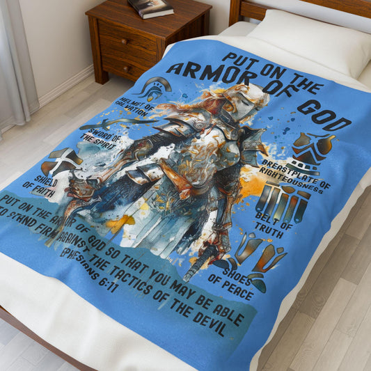 Armor of God Velveteen Plush Blanket | Faith Warrior Blanket | Faith Warrior Velveteen Plush Blanket