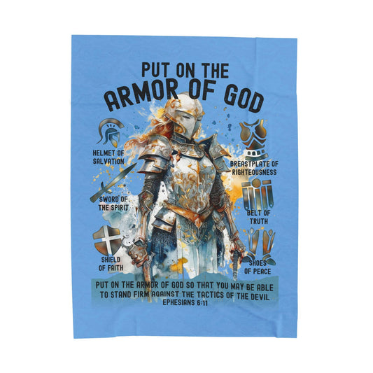Armor of God Velveteen Plush Blanket | Faith Warrior Blanket | Faith Warrior Velveteen Plush Blanket