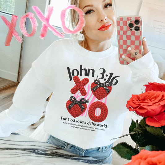 John 3:16 XOXO Heart Sweatshirt | Christian Valentine Sweatshirt | Jesus Loves You Christian Apparel