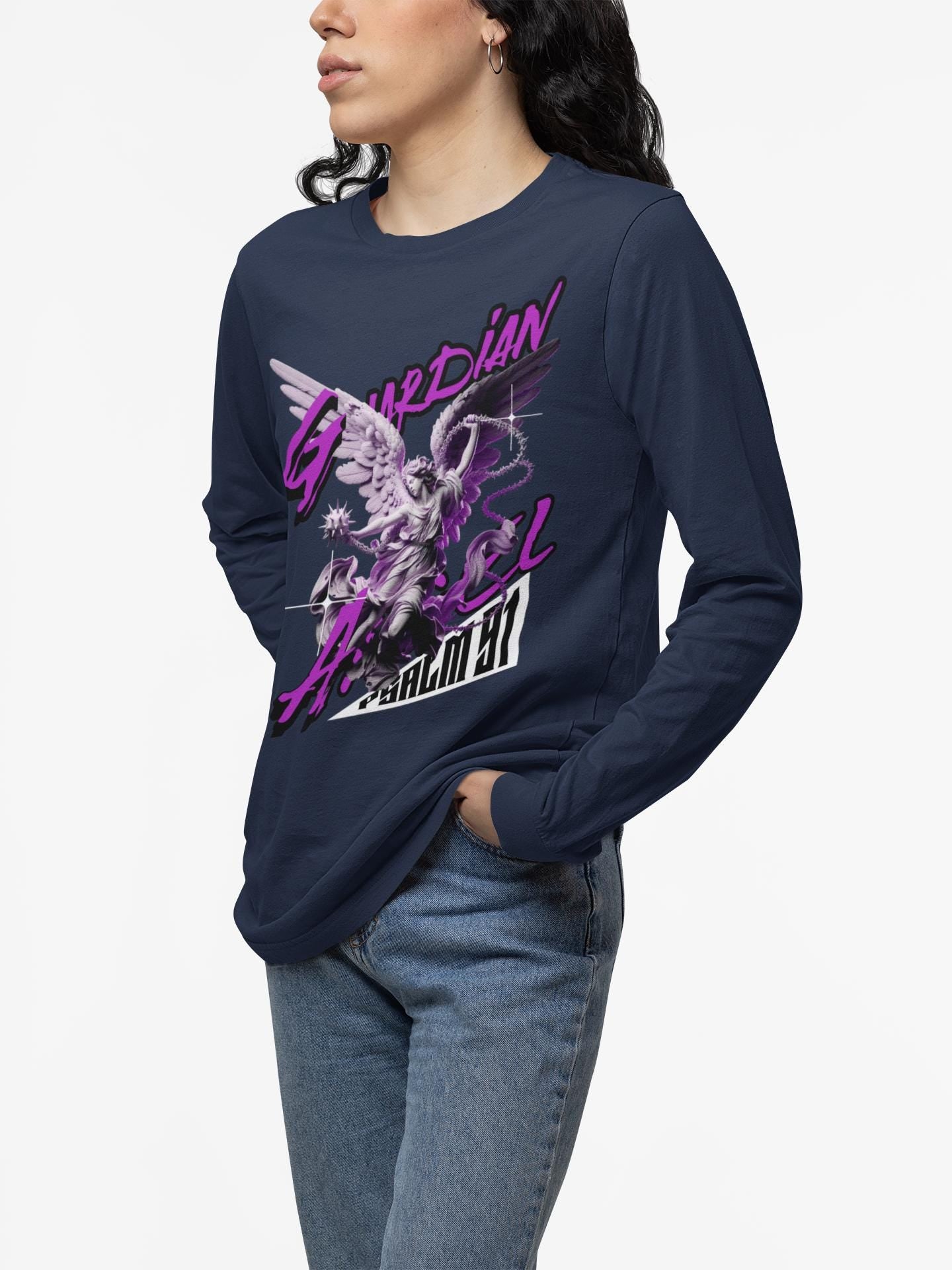 Guardian Angel Long Sleeve Tee | Christian Crewneck | Trendy Religious Apparel | Romans116
