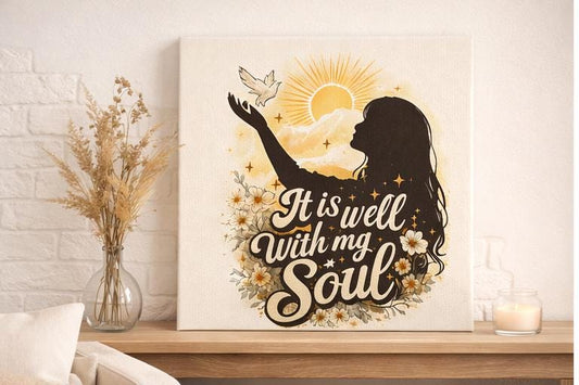 It Is Well With My Soul Canvas Wall Art, Christian Home Decor, Faith Inspired Wall Art, Scripture Canvas Print, Neutral Boho Decor
