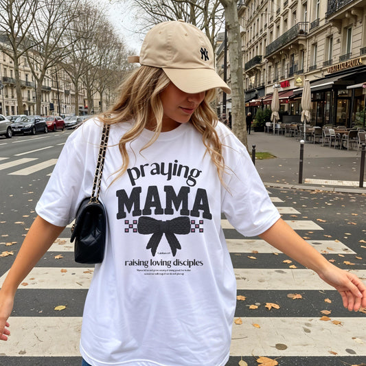 Praying Mama T-Shirt, Trendy Faith Apparel, Cute Gift For Christian Mom, Church Tee, Women's Faith Wear