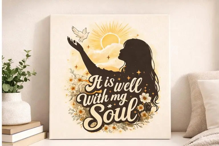 It Is Well With My Soul Canvas Wall Art, Christian Home Decor, Faith Inspired Wall Art, Scripture Canvas Print, Neutral Boho Decor