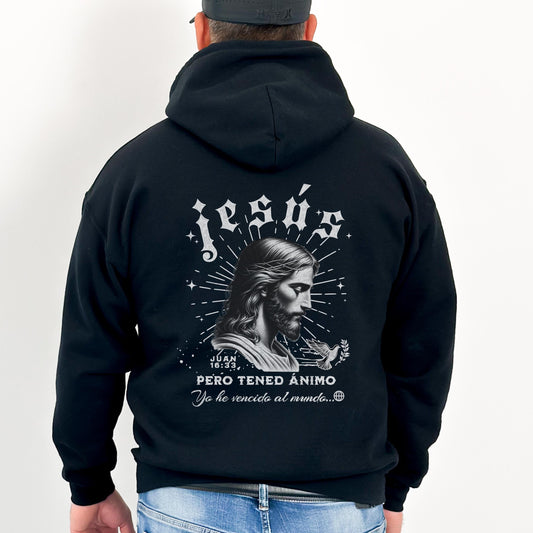Spanish Jesus Hoodie, Spanish Religious Apparel, Juan 16:33, Jesus Es Amor, Spanish Christian Apparel