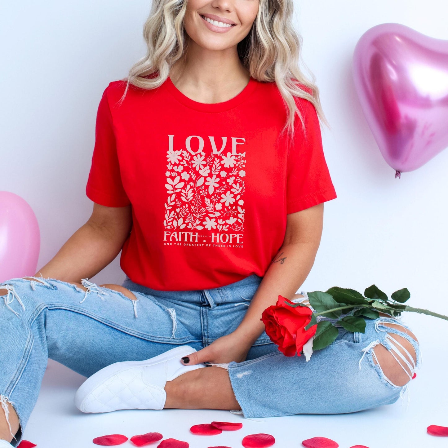 Christian Valentine's Day T-Shirt, Religious Valentine Shirt, God Is Love Shirt, Jesus Lover Crewneck, Floral Christian Valentine Tee
