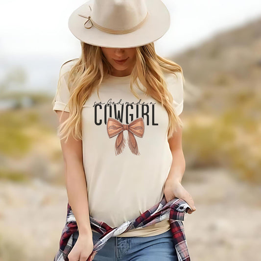 God Made a Cowgirl T-Shirt, Christian Western Cowgirl Faith Tee, christian apparel bestsellers, Western Boho, Cute Christian Apparel
